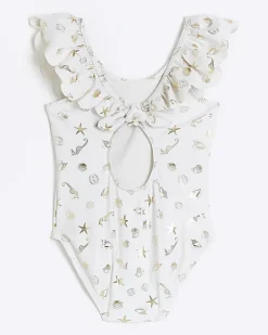 River Island Mini girls shell frill swimsuit< 3 - 5 Yrs