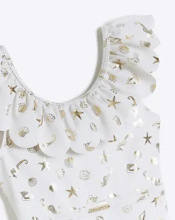 River Island Mini girls shell frill swimsuit< 3 - 5 Yrs