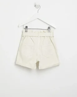 River Island Mini girls ecru paperbag belted shorts< 3 - 5 Yrs