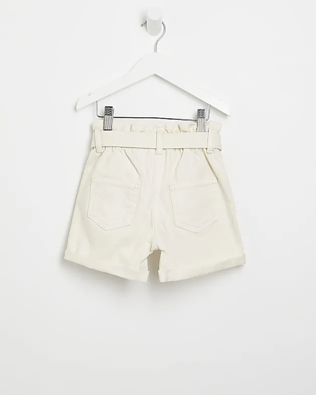 River Island Mini girls ecru paperbag belted shorts< 3 - 5 Yrs