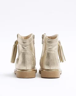 River Island Mini girls gold tassel western boots< Shoes & Boots