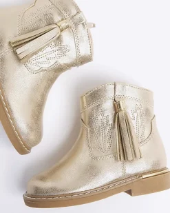 River Island Mini girls gold tassel western boots< Shoes & Boots