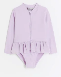 River Island Mini Girls Lilac Butterfly Frill Swimsuit< 3 - 5 Yrs