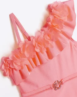 River Island Mini girls flower asymmetric swimsuit< 3 - 5 Yrs