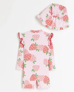 River Island Mini girls strawberry swimsuit set< 3 - 5 Yrs