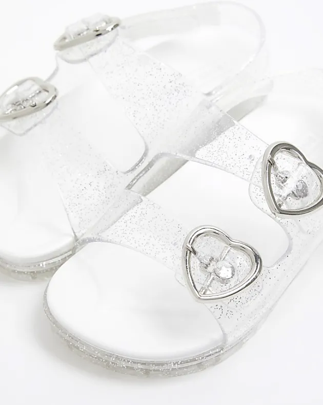 River Island Mini girls silver glitter heart jelly sandals< Shoes & Boots
