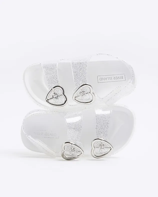 River Island Mini girls silver glitter heart jelly sandals< Shoes & Boots