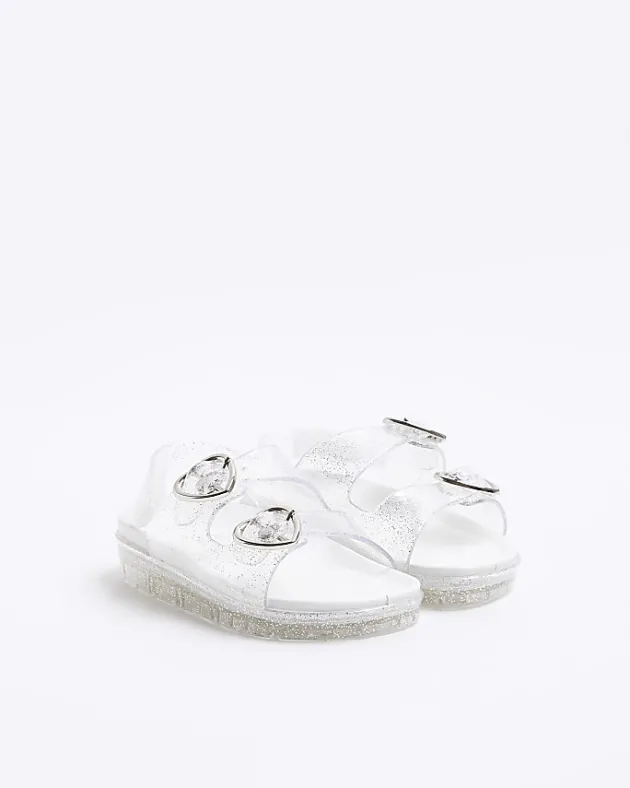 River Island Mini girls silver glitter heart jelly sandals< Shoes & Boots