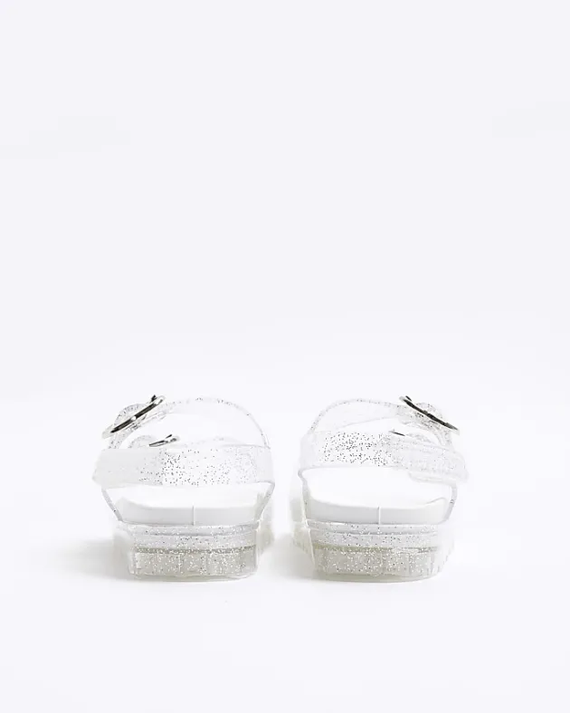 River Island Mini girls silver glitter heart jelly sandals< Shoes & Boots