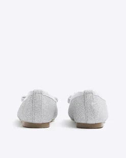 River Island Mini girls silver glitter bow ballet pumps< Shoes & Boots