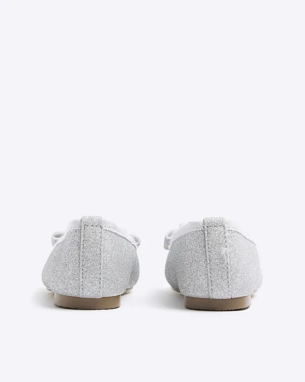 River Island Mini girls silver glitter bow ballet pumps< Shoes & Boots