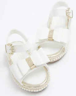 River Island Mini girls pearl trim bow sandals< Shoes & Boots