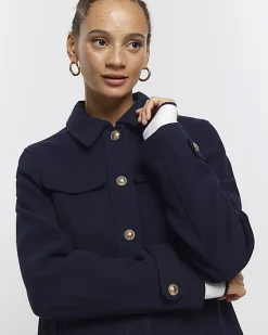 River Island Navy button detail crop jacket< Coats & Jackets