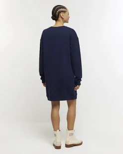 River Island Navy button detail sweatshirt mini dress< Dresses