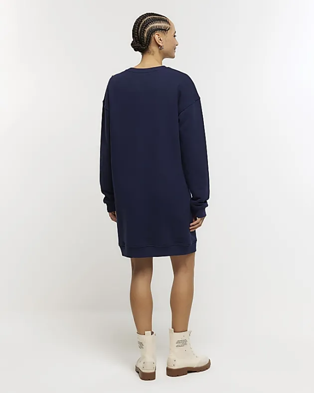 River Island Navy button detail sweatshirt mini dress< Dresses