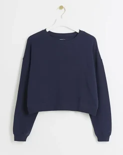 River Island Navy crop plain sweatshirt< Loungewear