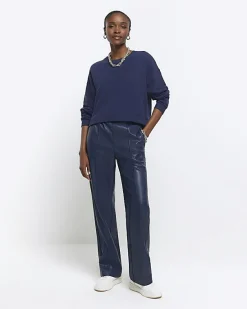River Island Navy crop plain sweatshirt< Loungewear