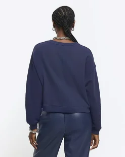 River Island Navy crop plain sweatshirt< Loungewear