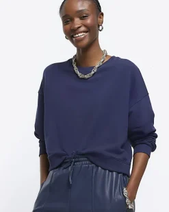 River Island Navy crop plain sweatshirt< Loungewear