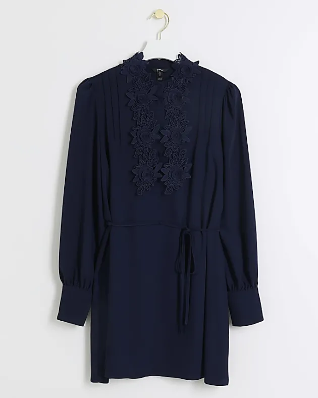 River Island Navy floral tie waist shift mini dress< Dresses