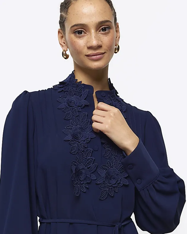 River Island Navy floral tie waist shift mini dress< Dresses
