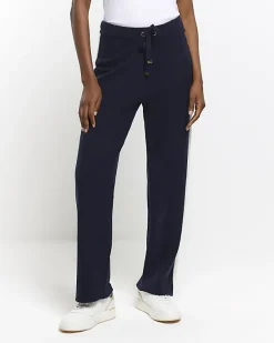 River Island Navy Knit Straight Fit Joggers< Trousers
