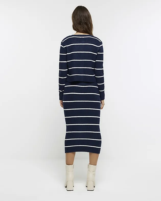River Island Navy knit stripe bodycon midi dress set< Dresses