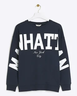 River Island Navy Manhattan graphic sweatshirt< Loungewear