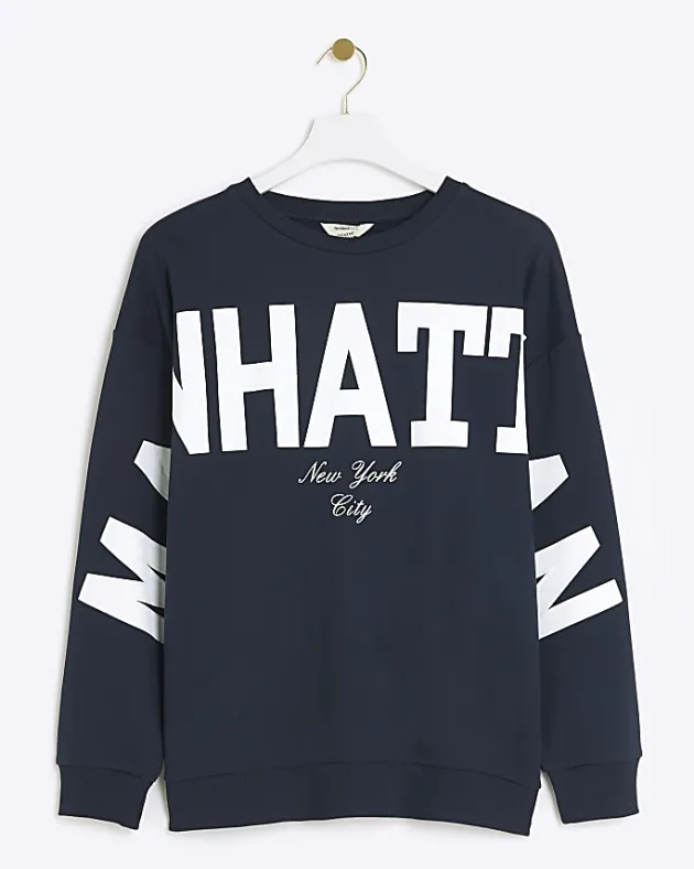 River Island Navy Manhattan graphic sweatshirt< Loungewear