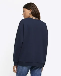 River Island Navy Manhattan graphic sweatshirt< Loungewear
