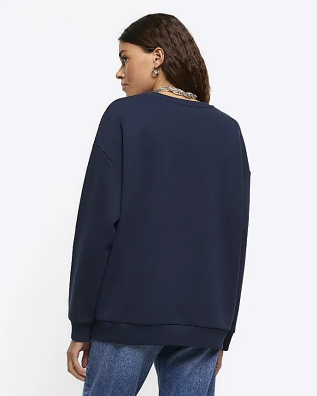 River Island Navy Manhattan graphic sweatshirt< Loungewear