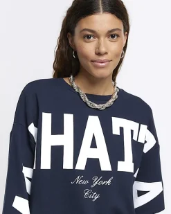 River Island Navy Manhattan graphic sweatshirt< Loungewear