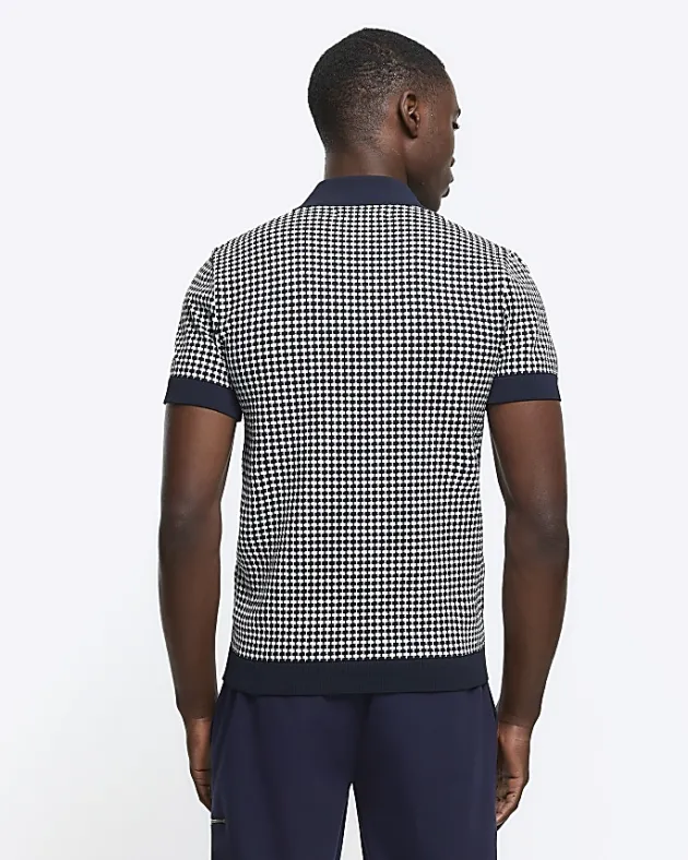River Island muscle fit geo polo t-shirt< Polo Shirts