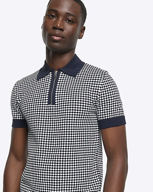 River Island muscle fit geo polo t-shirt< Polo Shirts
