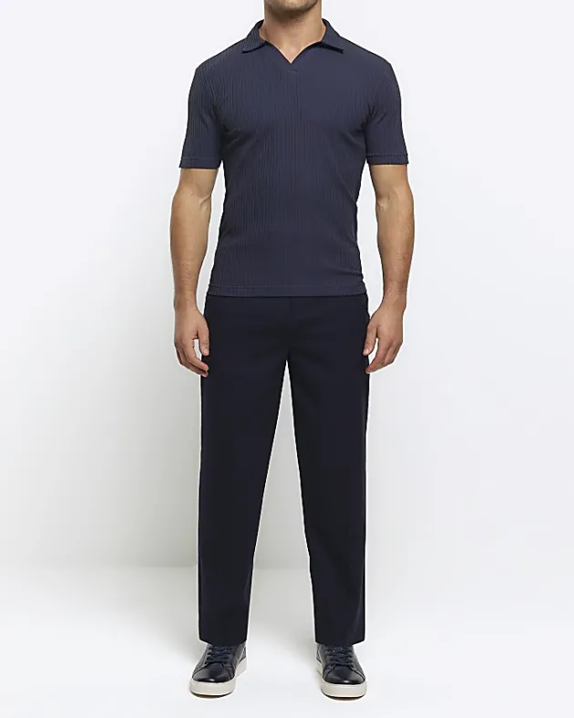 River Island muscle fit rib open collar polo< Polo Shirts