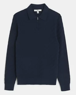 River Island muscle fit zig zag knit polo< Polo Shirts