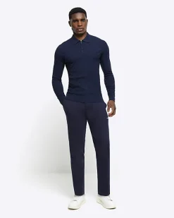 River Island muscle fit zig zag knit polo< Polo Shirts