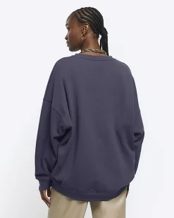 River Island Navy oversized sweatshirt< Loungewear