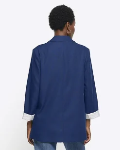 River Island Navy rolled sleeve relaxed blazer< Suits & Tailoring