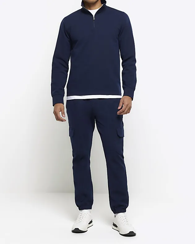 River Island slim fit textured funnel sweatshirt< Tracksuits