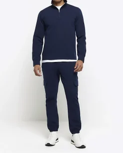 River Island slim fit textured funnel sweatshirt< Tracksuits