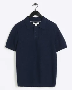 River Island slim fit textured knit polo< Polo Shirts