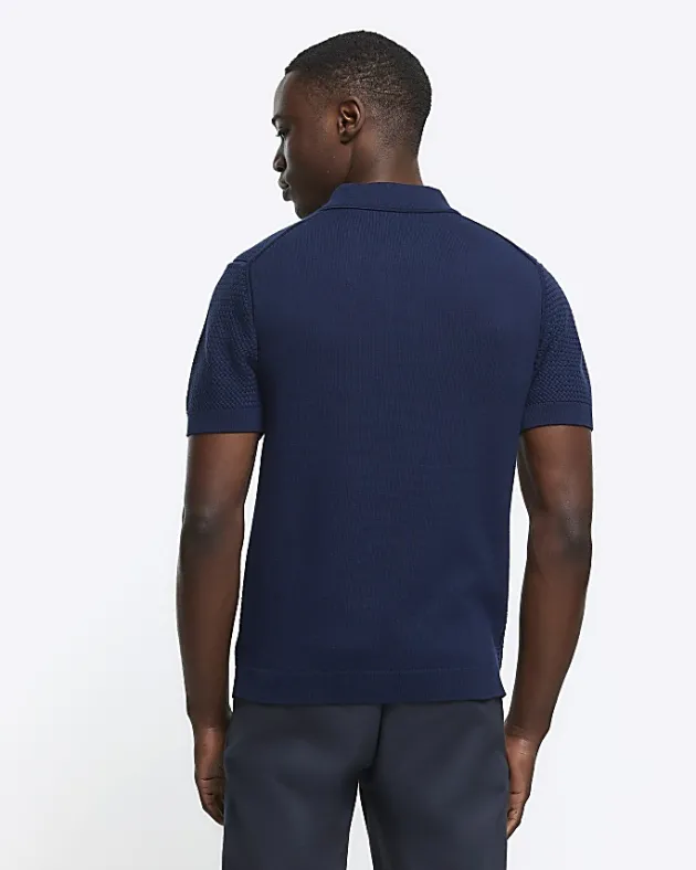 River Island slim fit textured knit polo< Polo Shirts