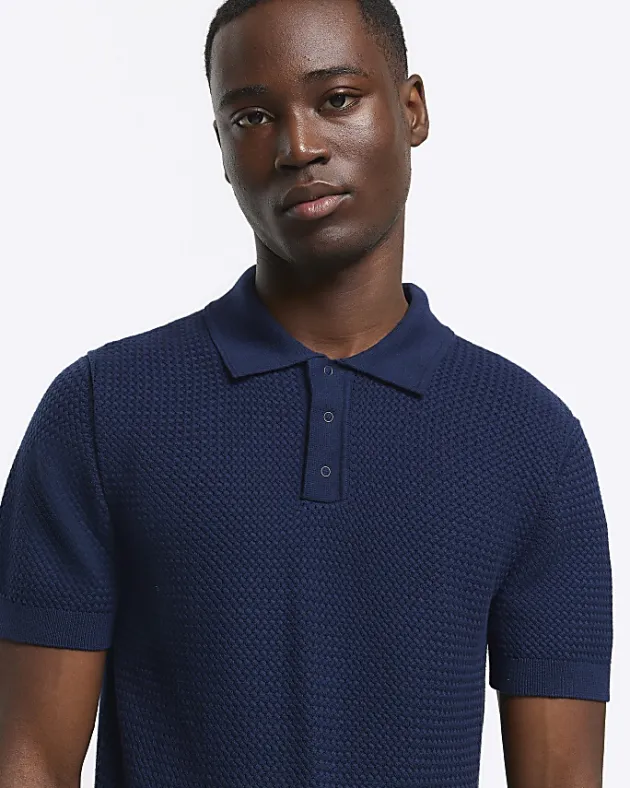 River Island slim fit textured knit polo< Polo Shirts