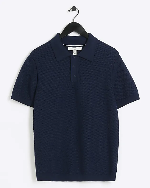 River Island slim fit textured knit polo< Polo Shirts