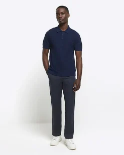 River Island slim fit textured knit polo< Polo Shirts