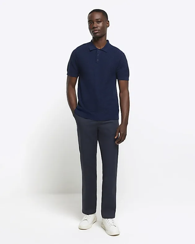 River Island slim fit textured knit polo< Polo Shirts