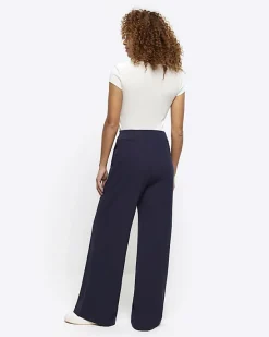 River Island Navy Stitched Wide Leg Trousers< Trousers