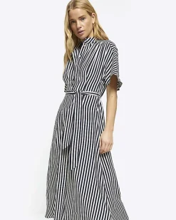 River Island Navy stripe belted midi shirt dress< Dresses