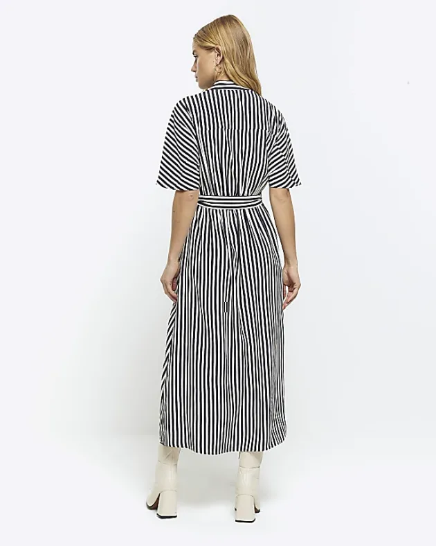 River Island Navy stripe belted midi shirt dress< Dresses